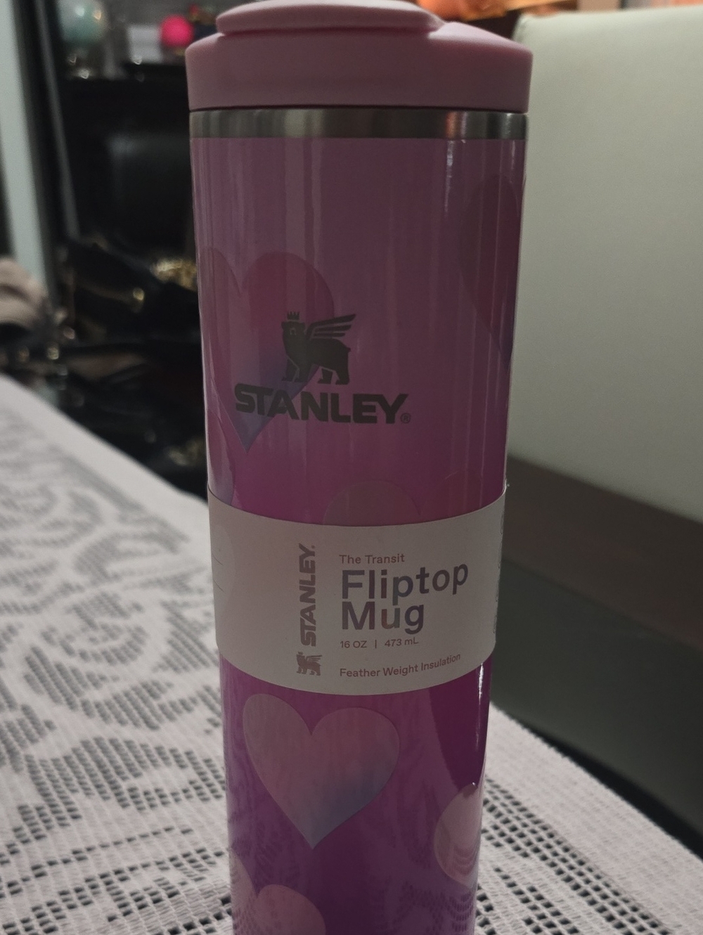 Stanley Pink Fliptop Mug with Heart Pattern